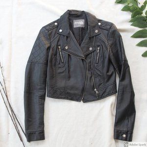 Cropped faux-leather motorcycle jacket